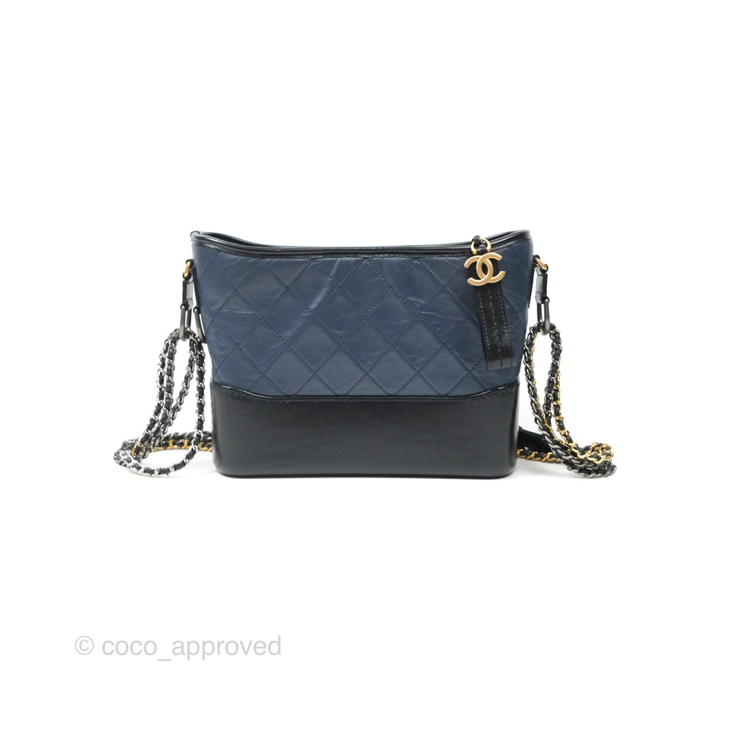 Chanel New Medium Gabrielle Hobo Quilted Navy Black Aged Calfskin