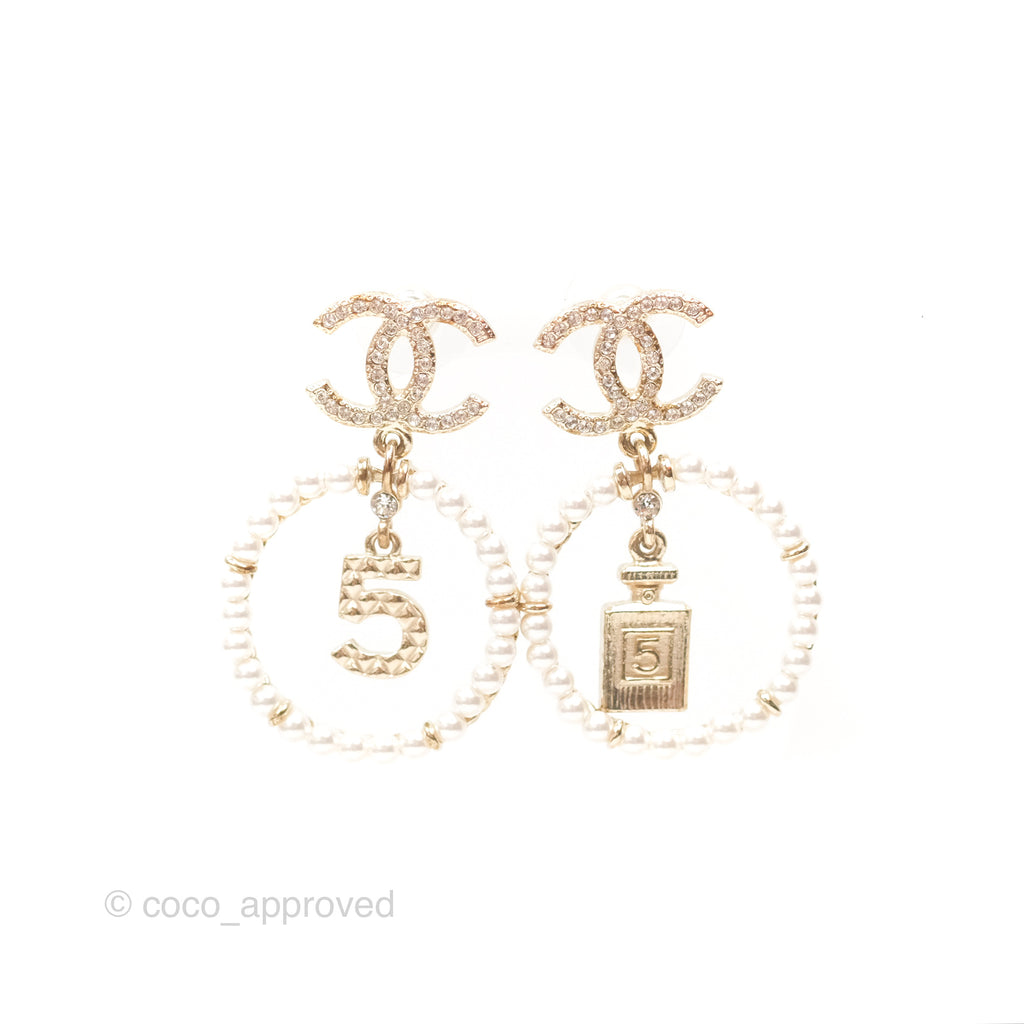 Chanel CC Crystal Pearl Ring No 5 Drop Earrings 20C