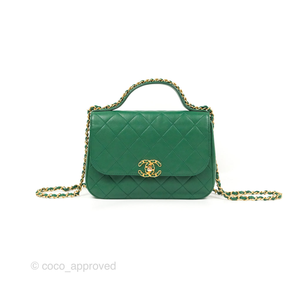 Chanel Chain Infinity Top Handle Bag Green Lambskin Aged Gold Hardware