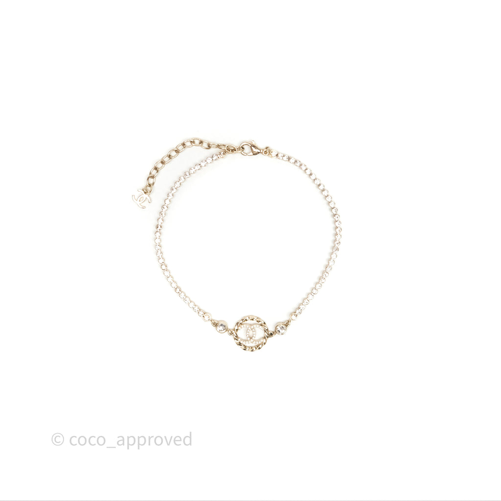 Chanel Crystal Round CC Necklace Gold Tone 23B