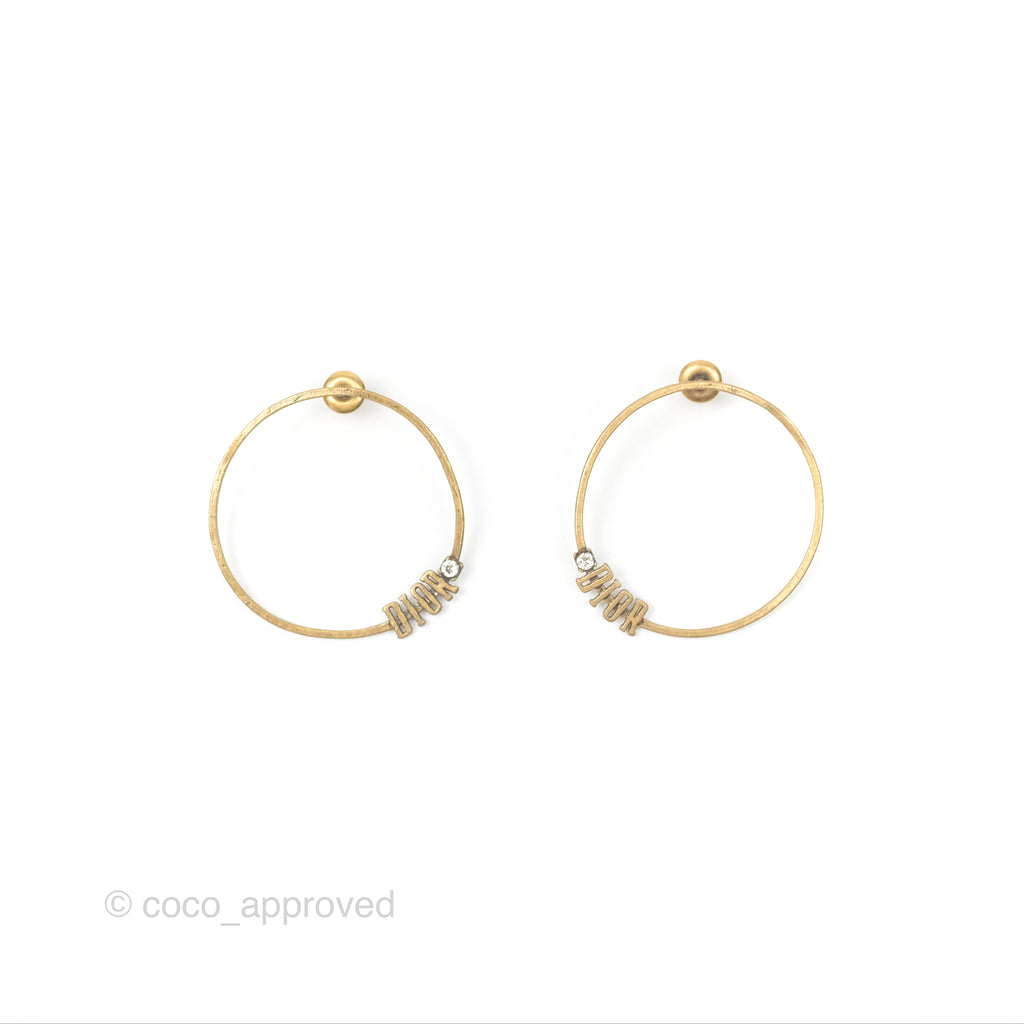 Dior Crystals Circle Earrings Antique Gold Tone