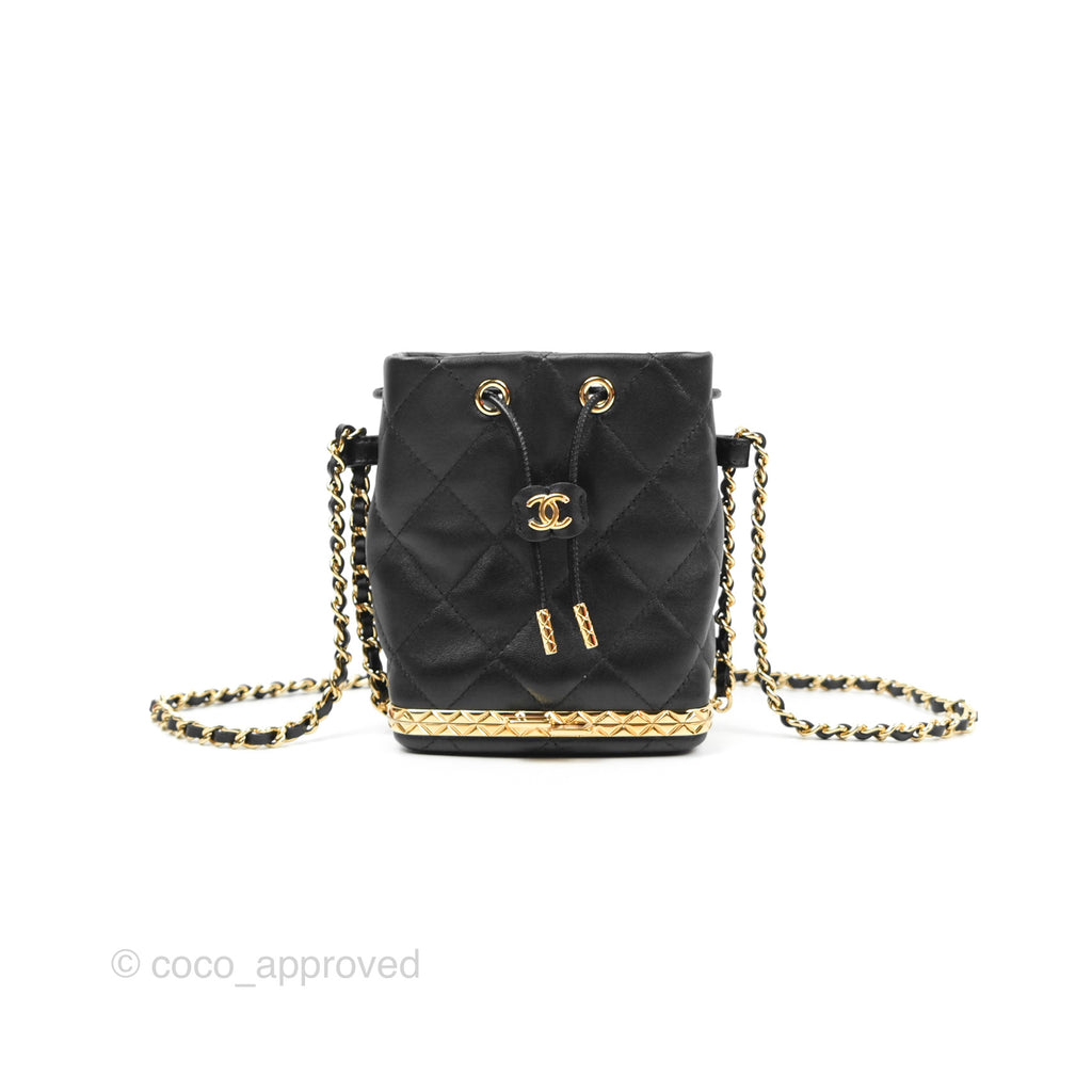 Chanel Small Bucket With Chain Black Lambskin Gold Hardware