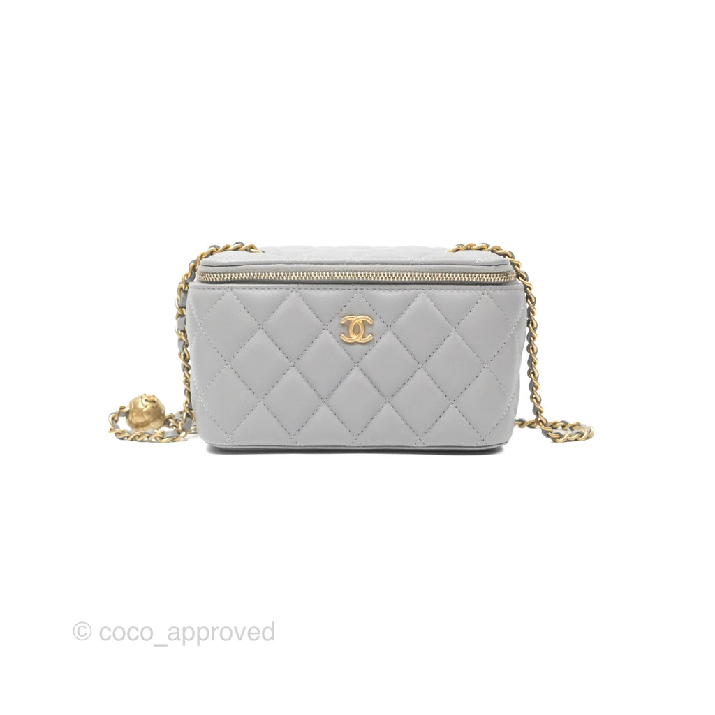 Chanel Pearl Crush Vanity With Chain Grey Lambskin Aged Gold Hardware