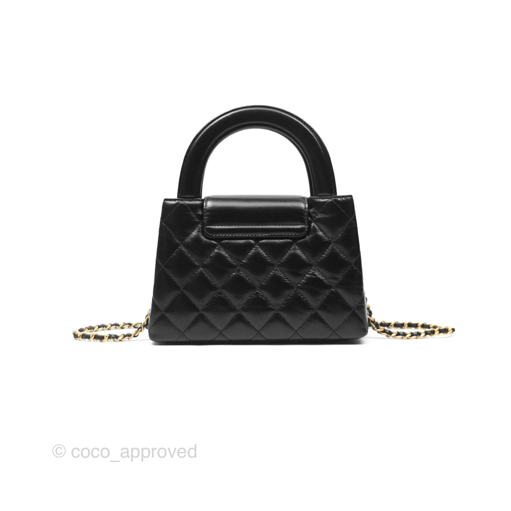 Chanel Kelly Bag Quilted Black Shiny Calfskin Aged Gold Hardware