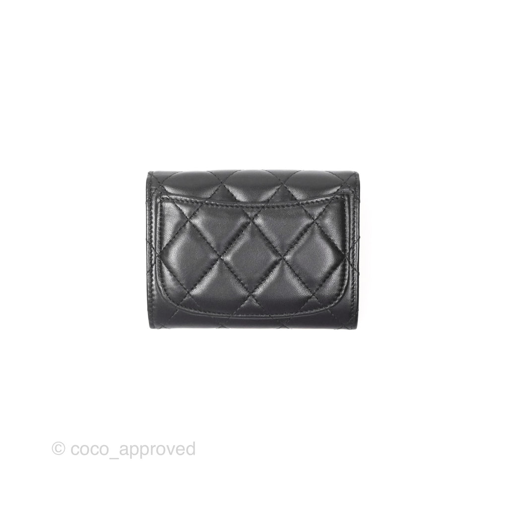 Chanel Classic Flap Coin Purse Black Lambskin Silver Hardware