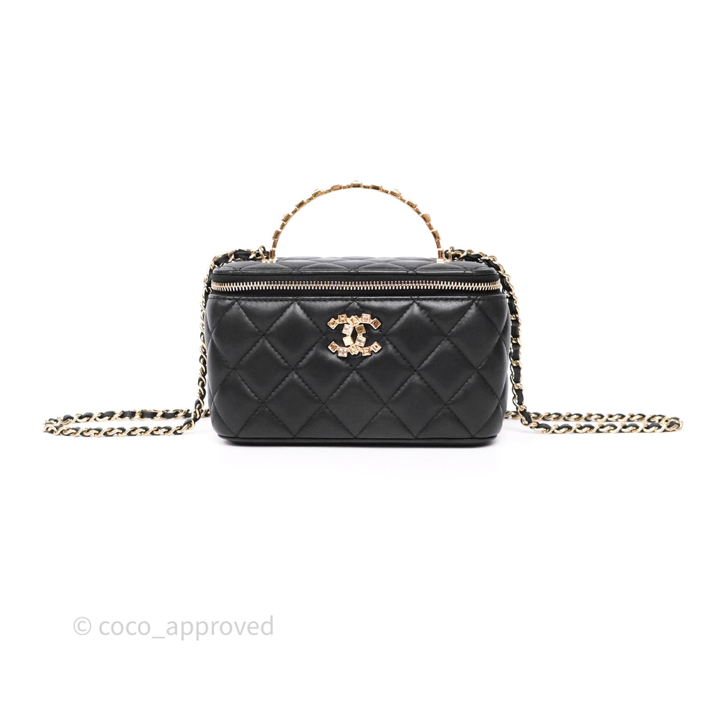 Chanel Crystals Top Handle Vanity Rectangular Black Lambskin Gold Hardware