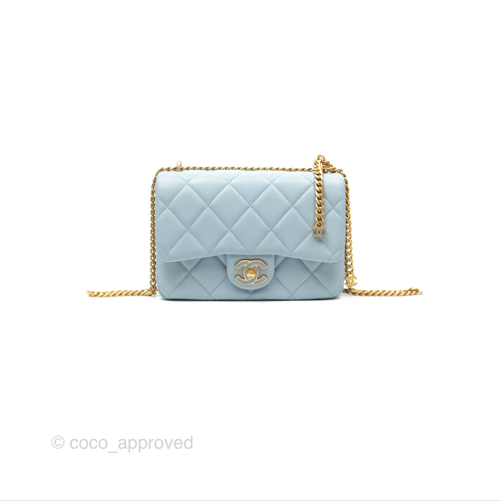 Chanel Quilted Enamel Pending CC Small Square Flap Baby Blue Lambskin 22P