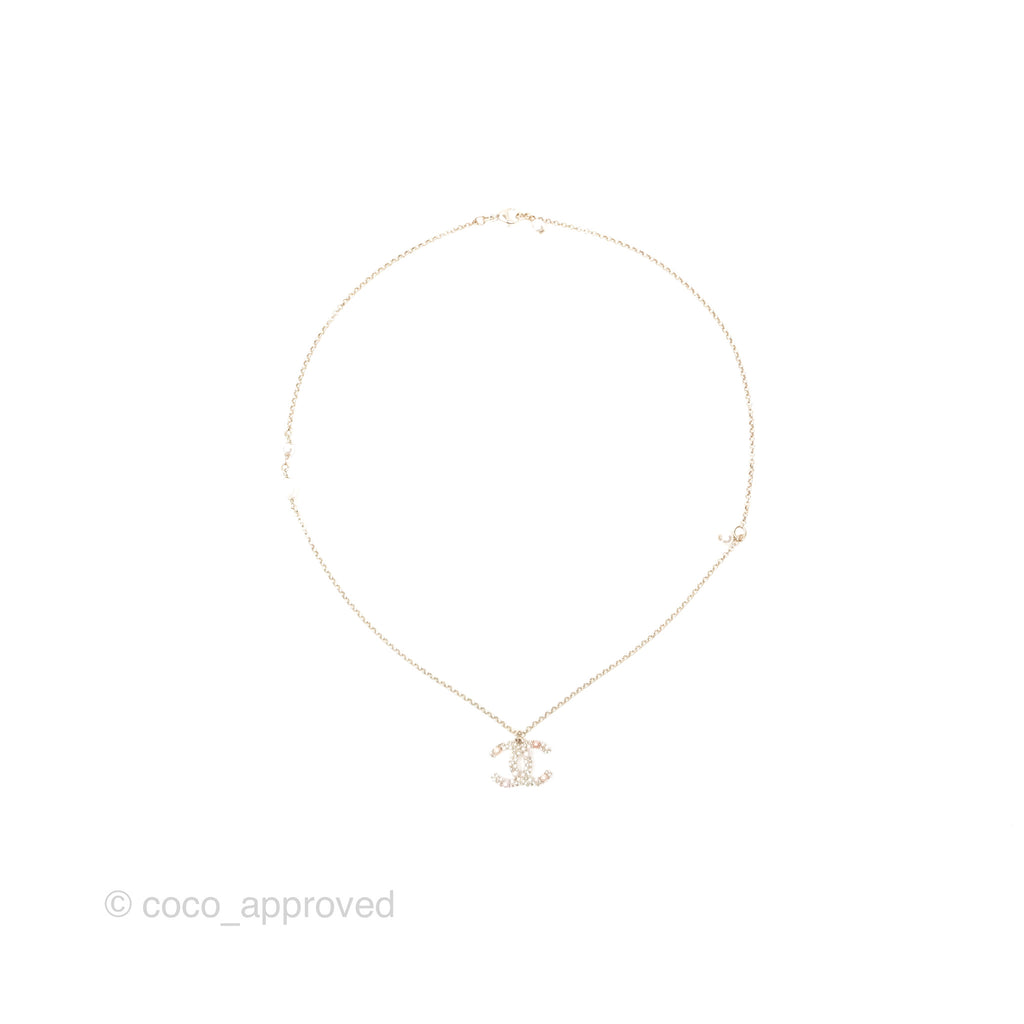 Chanel CC Pearl Necklace Gold Tone 20K