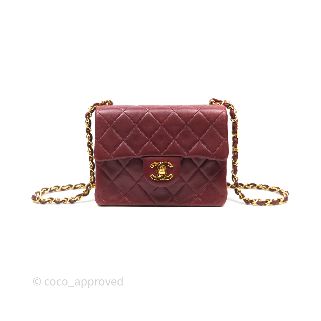 Chanel Vintage Mini Square Burgundy Lambskin 24K Gold Hardware