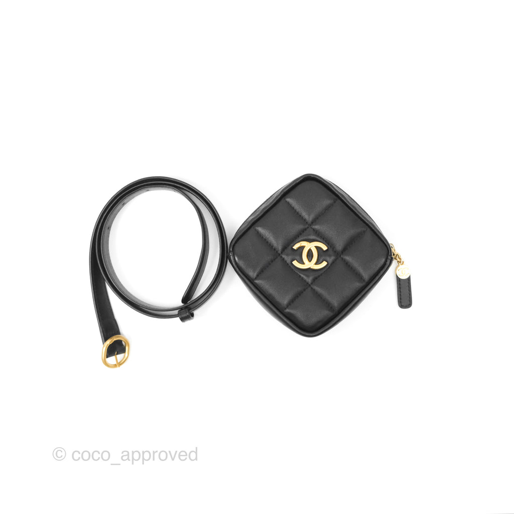 Chanel Diamond Belt Coin Purse Black Lambskin Aged Gold Hardware