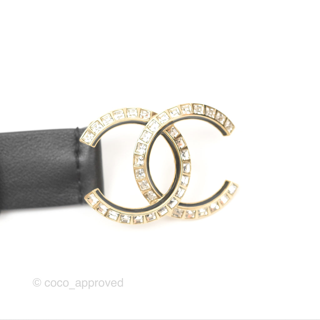 Chanel Crystal CC Belt Black Size 80 24C
