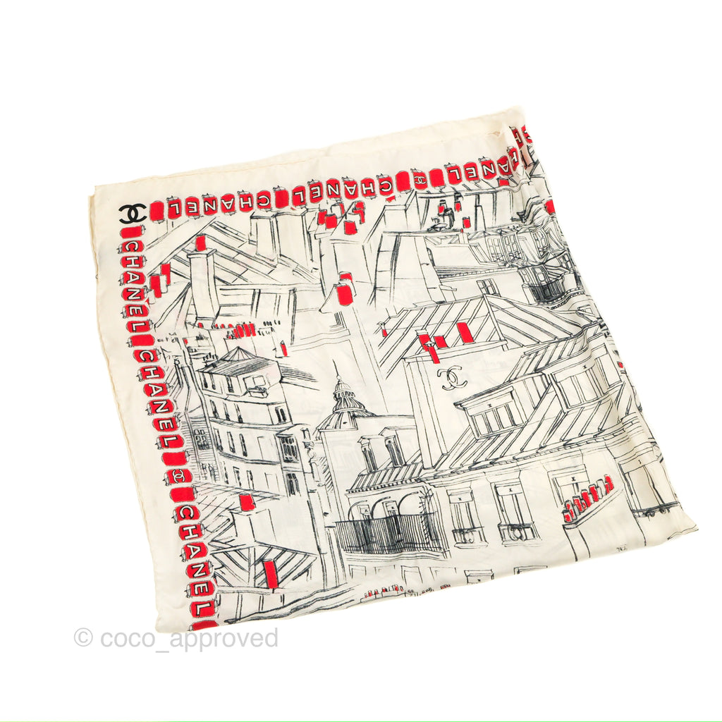 Chanel Square Silk Scarf Ivory/ Black/ Red