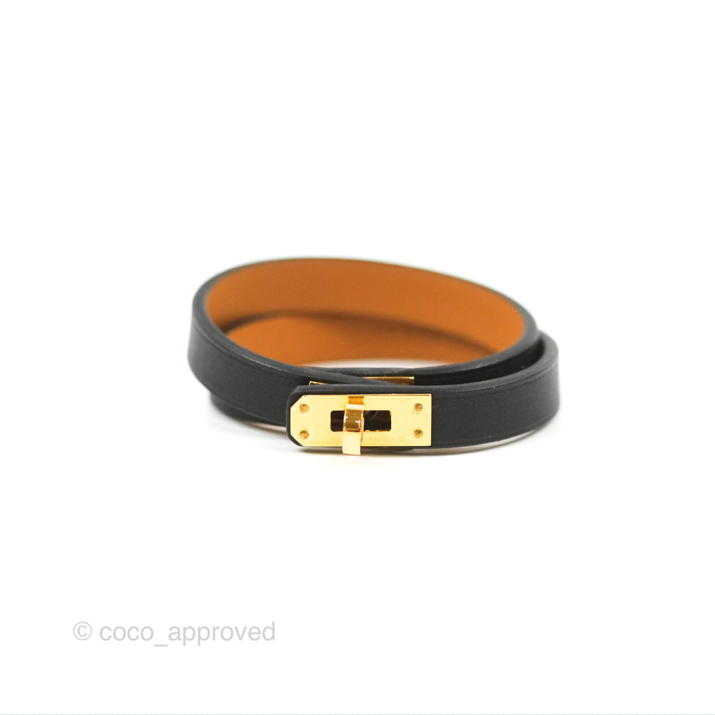 Hermès Mini Kelly Double Tour Bracelet Black Swift Gold Hardware