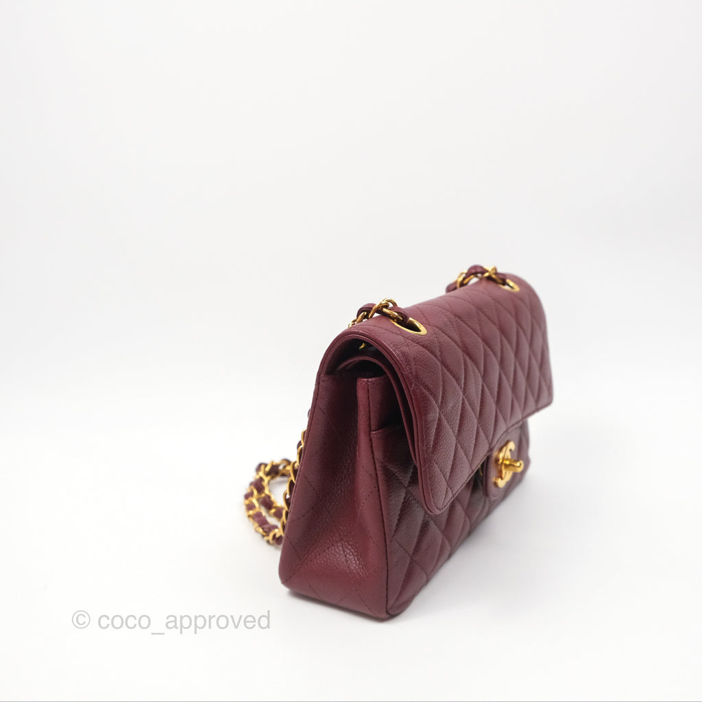 Chanel Vintage Classic Small S/M Flap Burgundy Caviar Gold Hardware