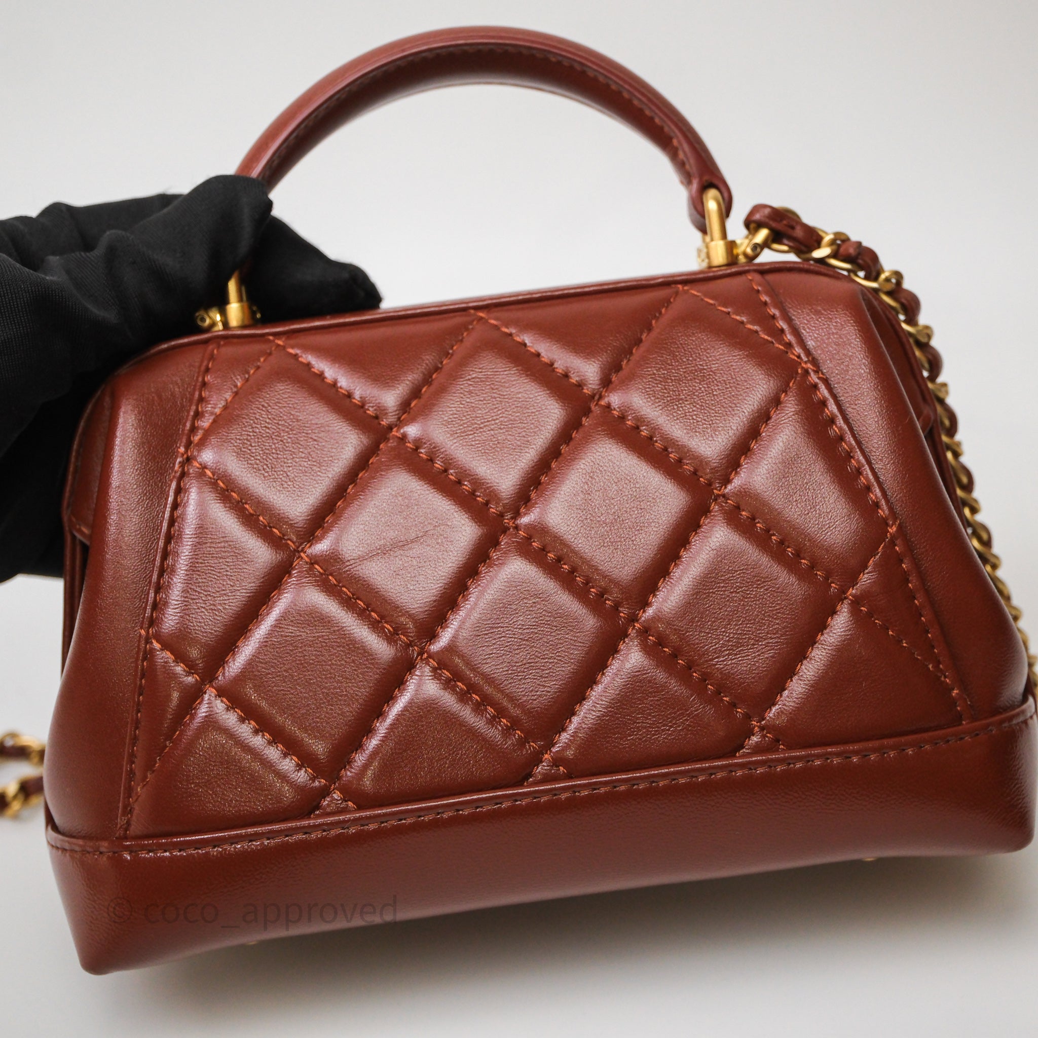 Chanel Mini Cocodoc Doctor Bag Quilted Brown Shiny Lambskin Aged