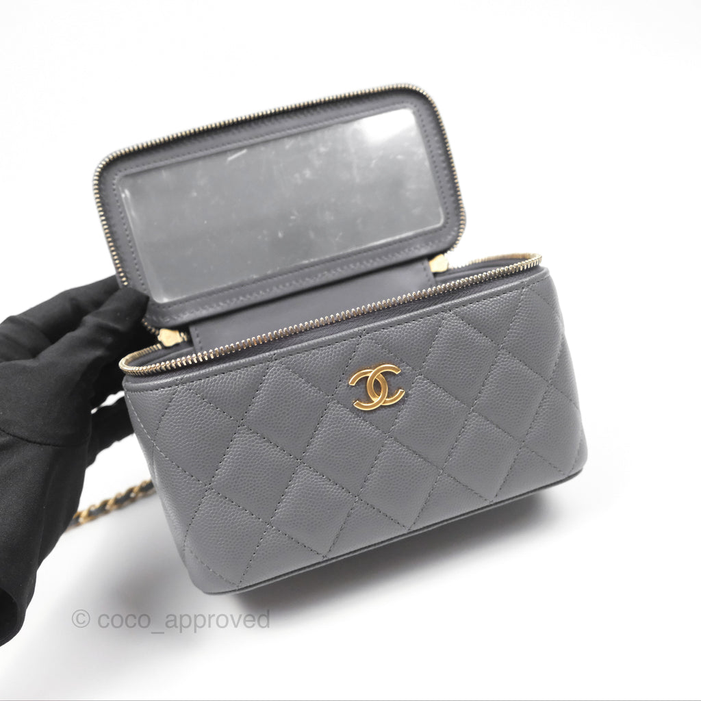 Chanel Vanity Rectangular with Top Handle Grey Caviar Aged Gold Hardware 24A