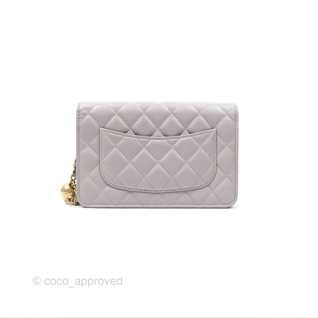 Chanel Pearl Crush Quilted Wallet on Chain WOC Light Grey Lambskin Aged Gold Hardware