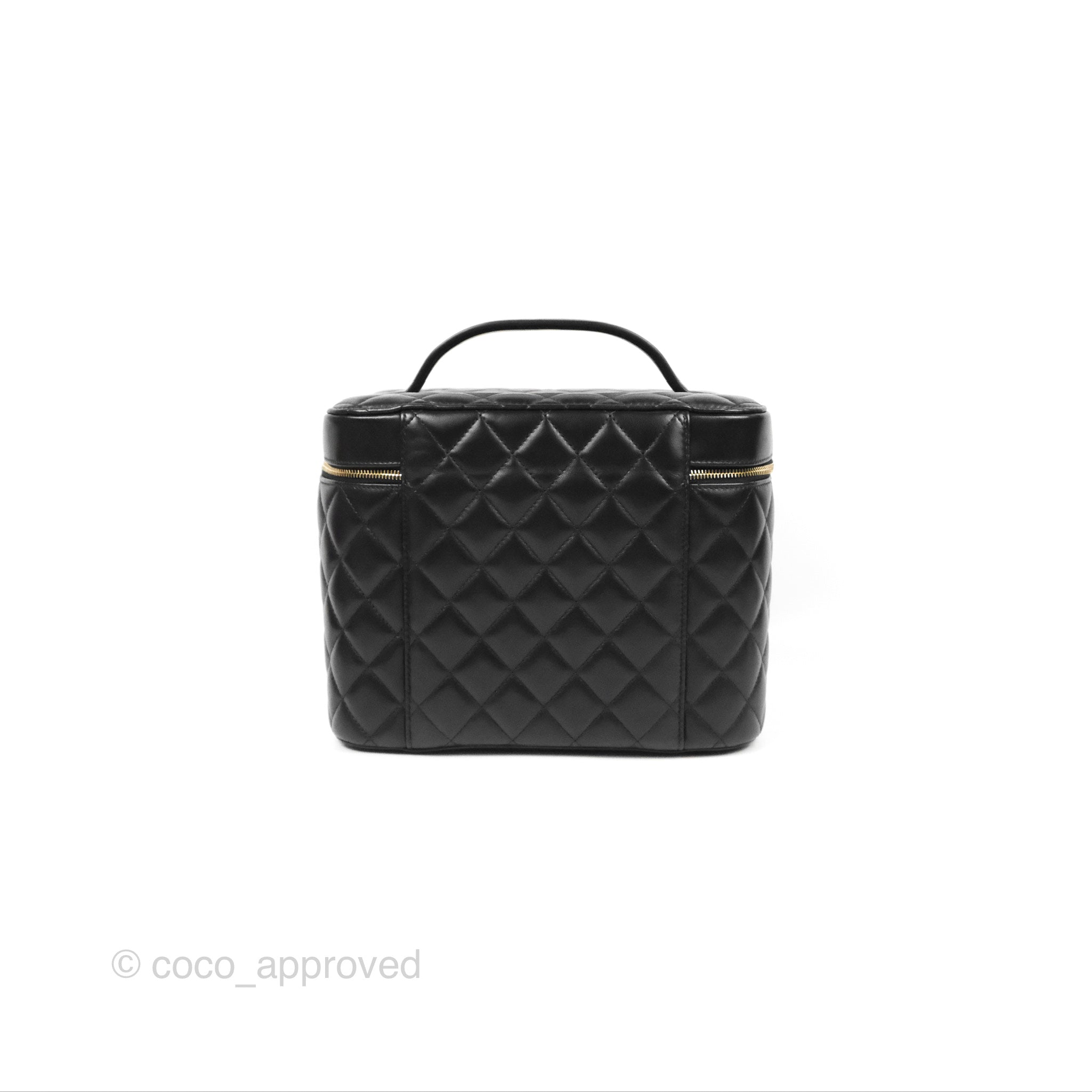 CHANEL Lambskin Metal Quilted Golden Plate Vanity Case Black Golden Plate Vanity  Case Black Gold 1303818