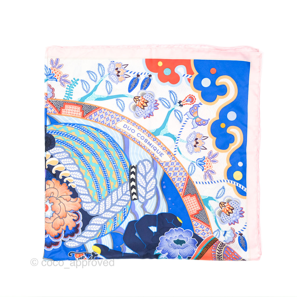 Hermes Duo Cosmique Scarf 90 Rose Pale/ Bleu/ Orange