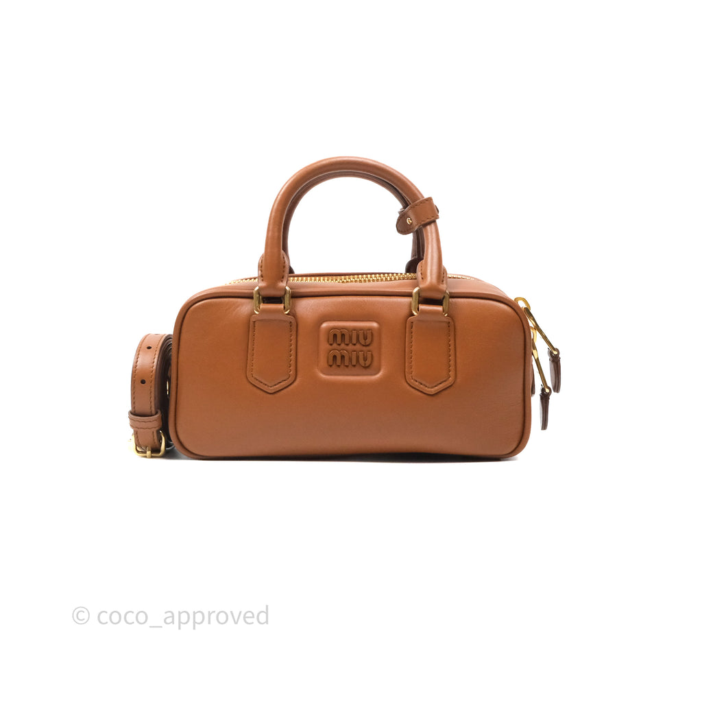 Miu Miu Arcadie Leather Bag Cognac Regular Gold Hardware