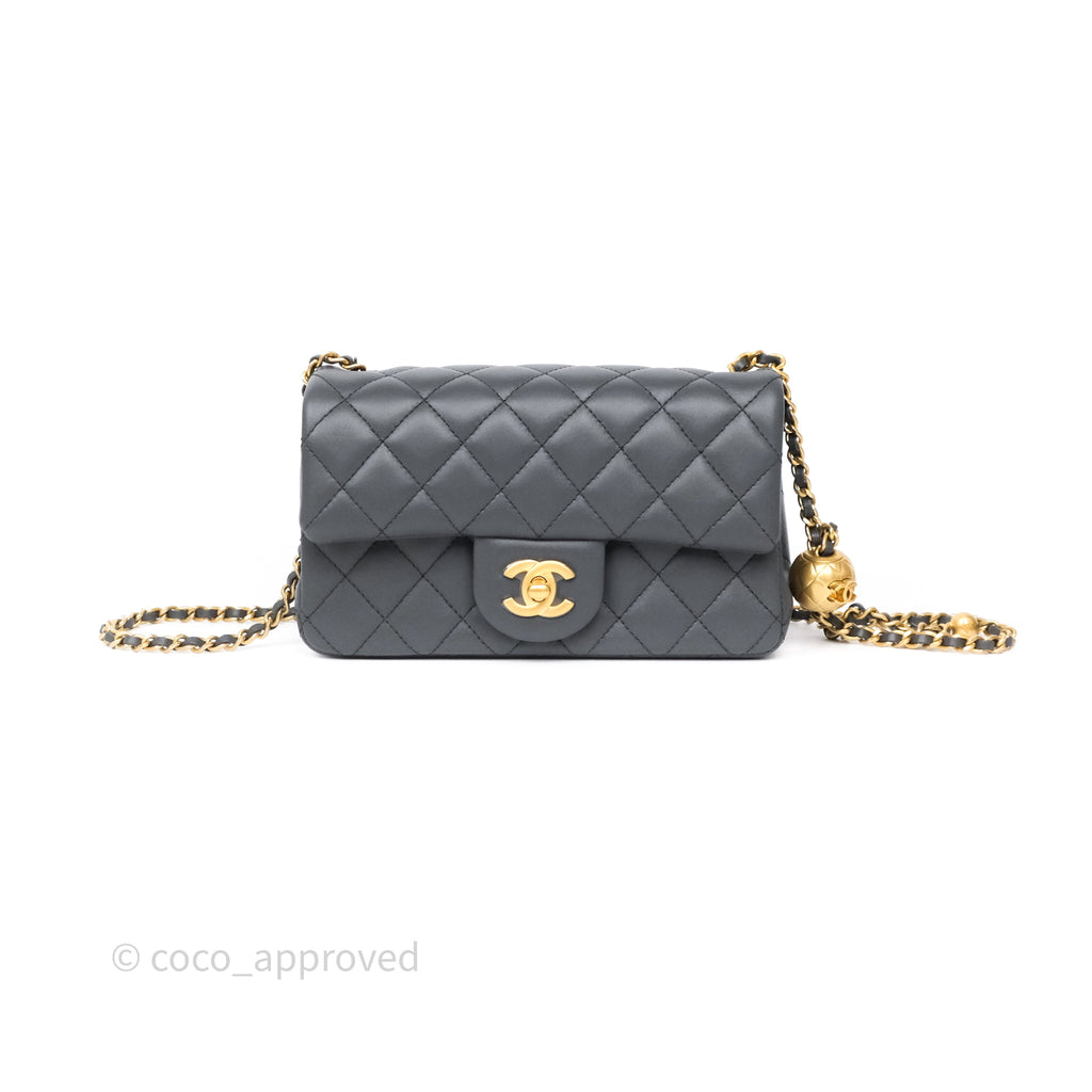 Chanel Pearl Crush Mini Rectangular Quilted Dark Grey Lambskin Aged Gold Hardware