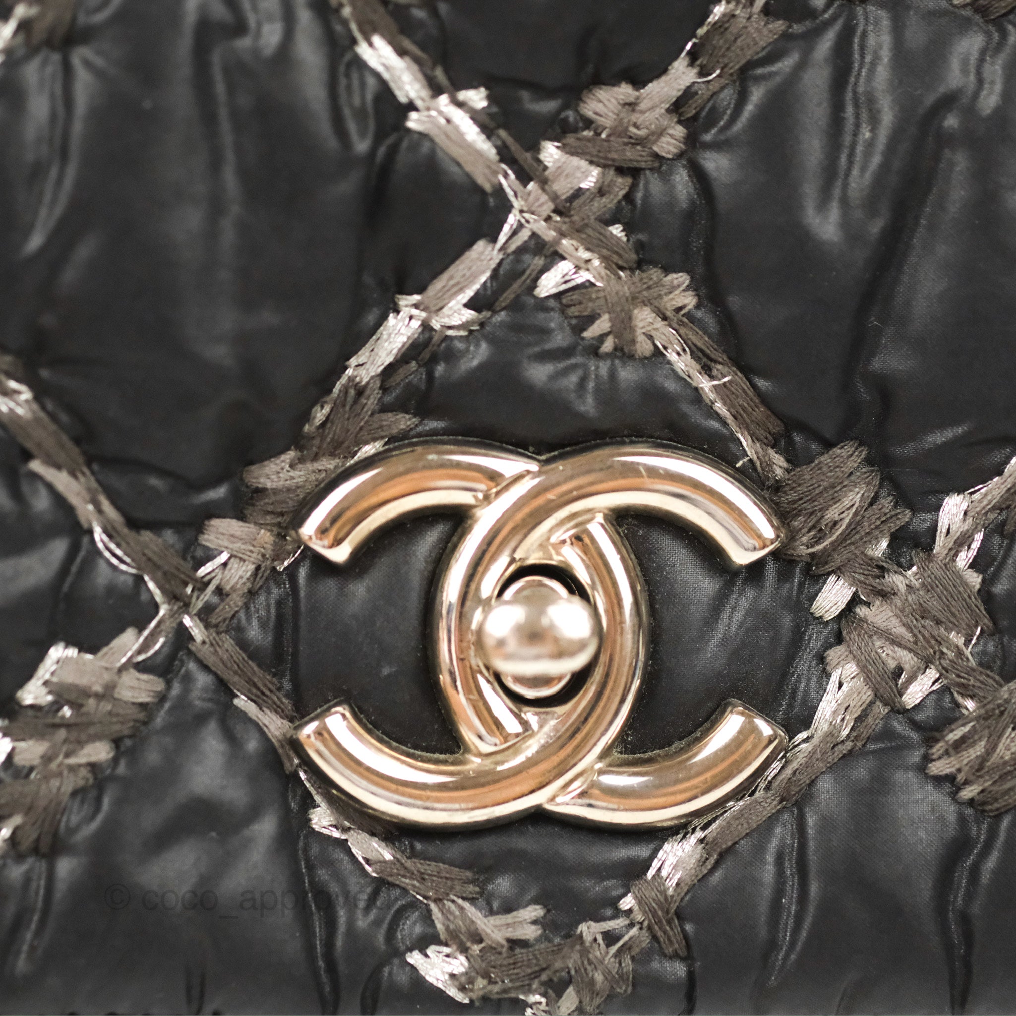Chanel Tweed On Stitch Bubble Accordion Flap Black Nylon Silver