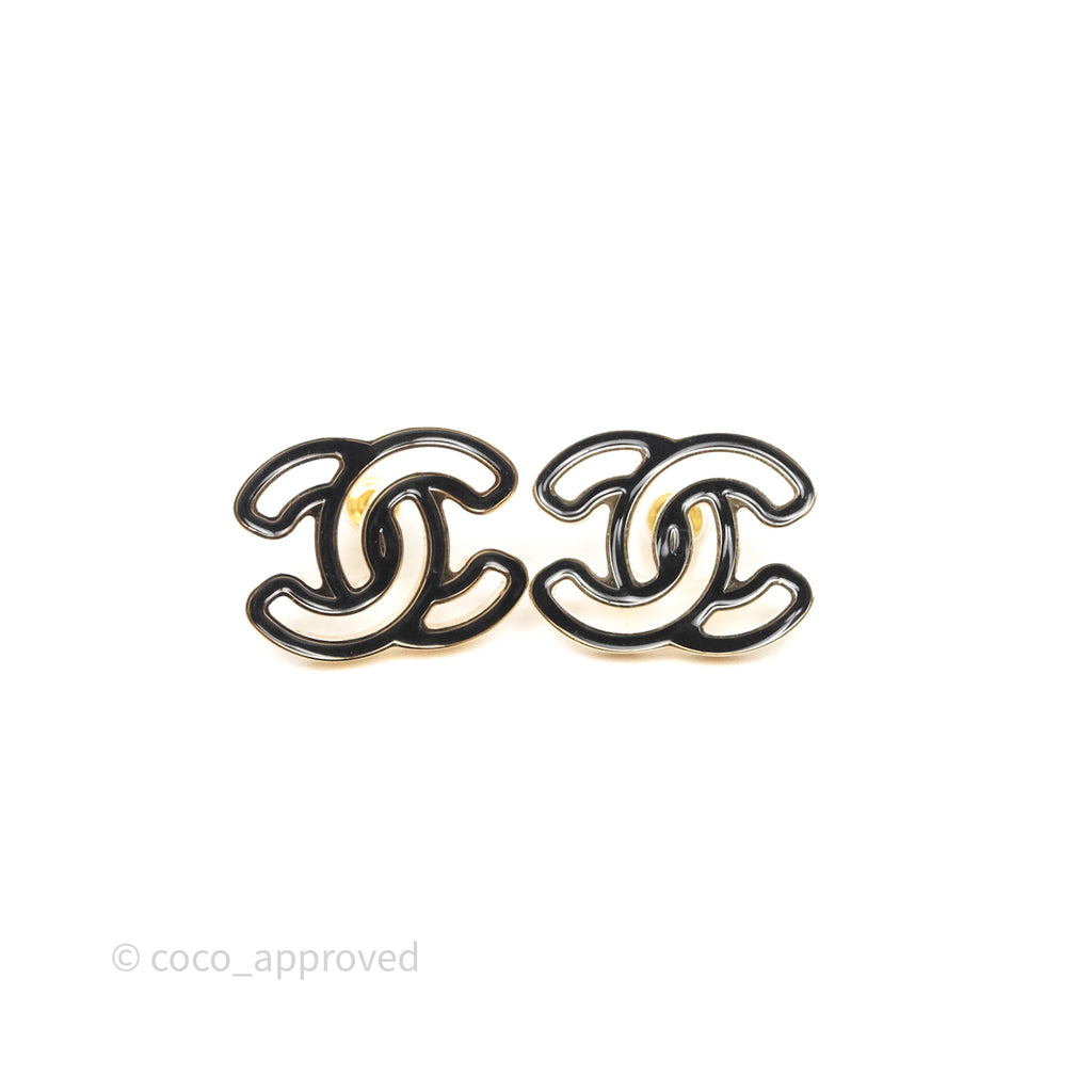 Chanel CC Black Resin Earrings Gold Tone 24A
