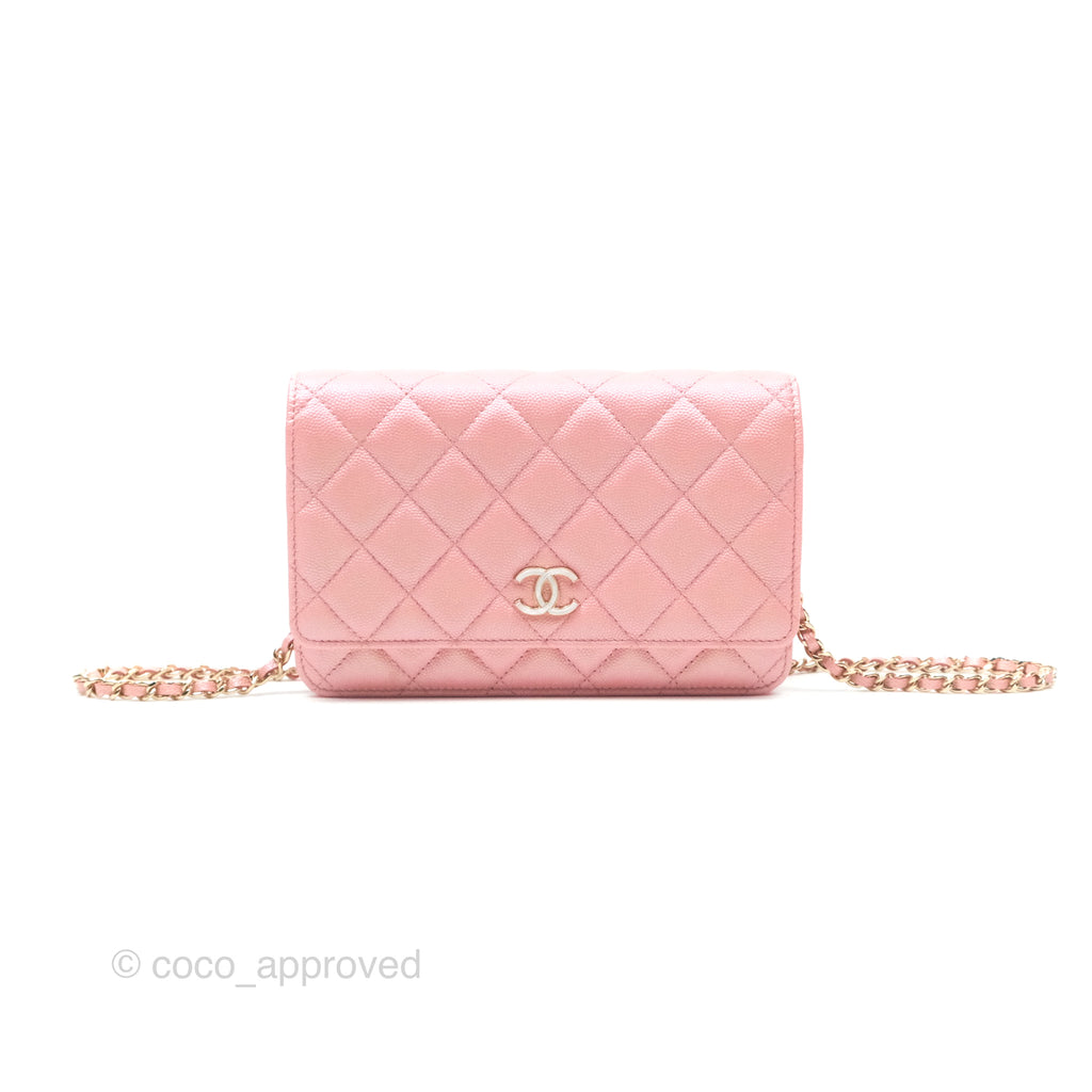 Chanel Classic Quilted Wallet on Chain WOC Iridescent Pink Caviar Gold Hardware