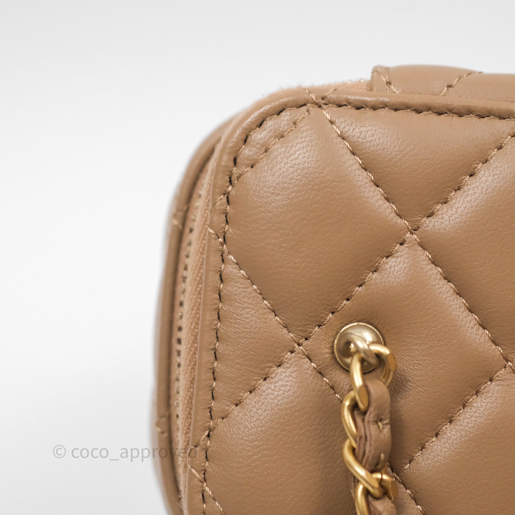 Chanel Pearl Crush Vanity With Chain Dark Beige Lambskin Aged Gold