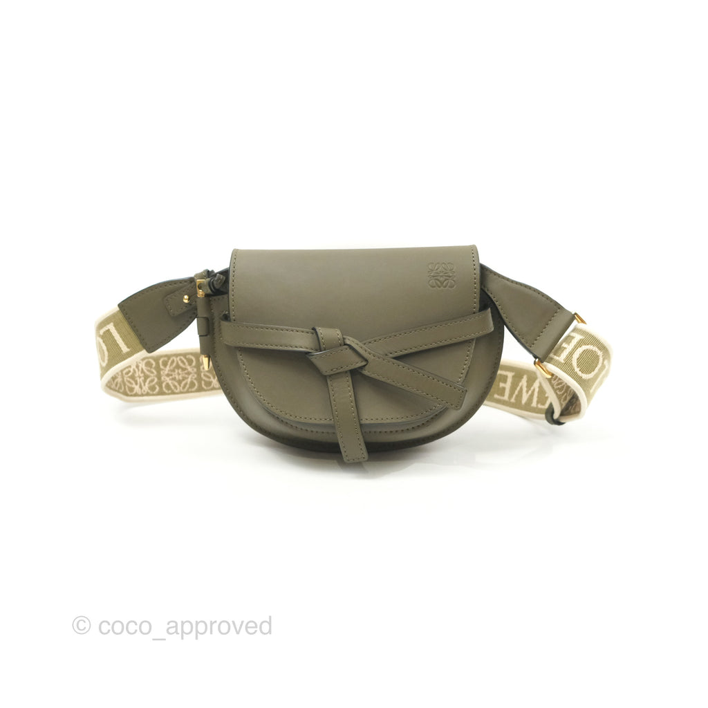 Loewe Mini Gate Dual Bag Soft Calfskin & Jacquard Strap Autumn Green