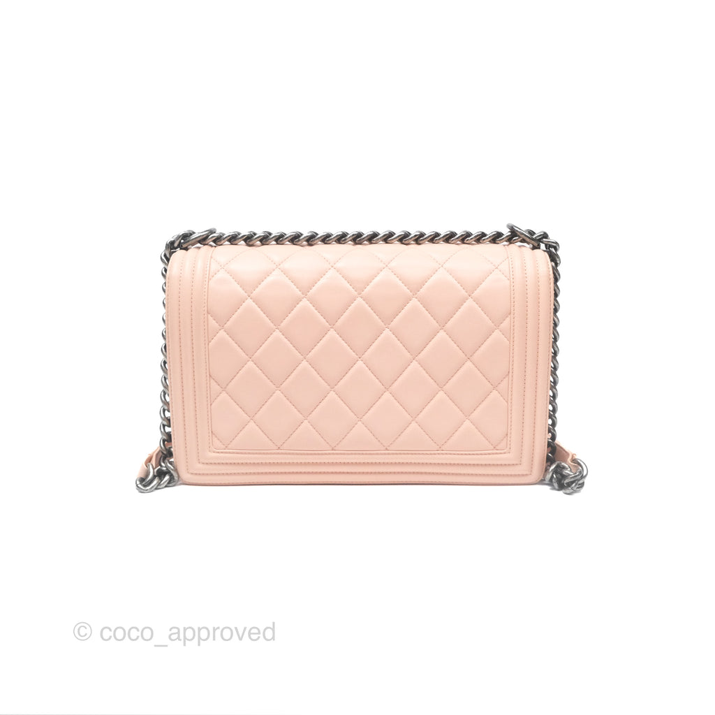 Chanel Quilted New Medium Boy Pink Lambskin Ruthenium Hardware