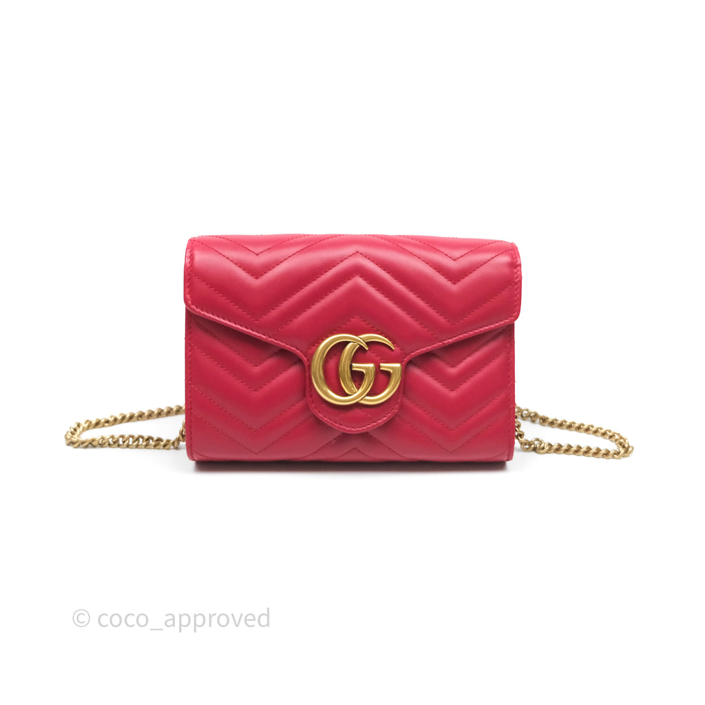 Gucci GG Marmont Matelassé Leather Wallet on Chain Red