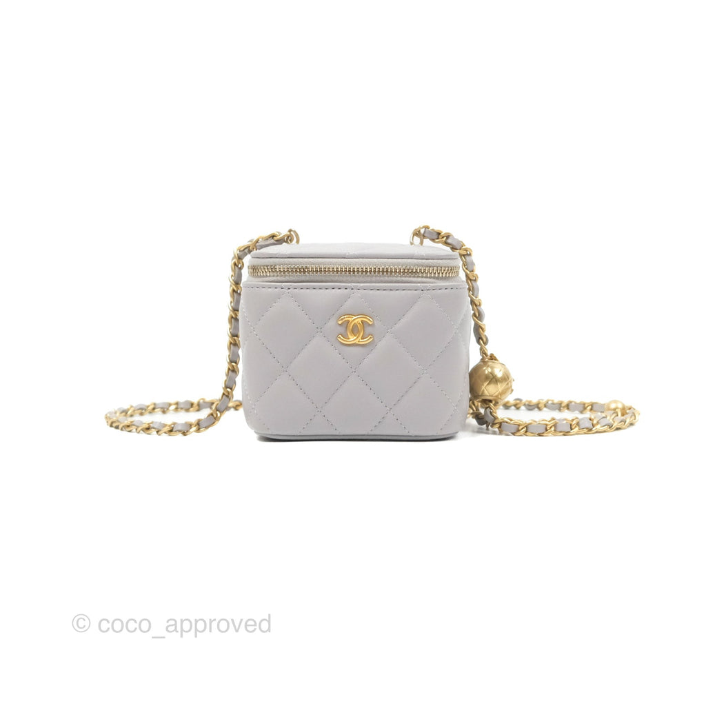 Chanel Pearl Crush Mini Vanity With Chain Grey Lambskin Aged Gold Hardware