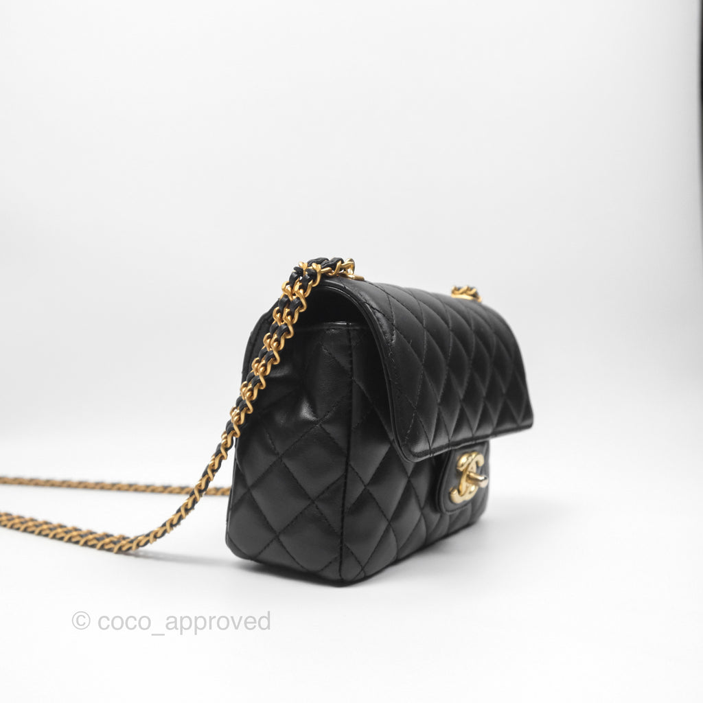 Chanel Flap Bag with Logo Enamel Chain Black Lambskin 22B