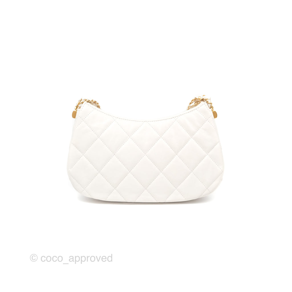 Chanel Hobo Bag White Aged Calfskin Aged Gold Hardware