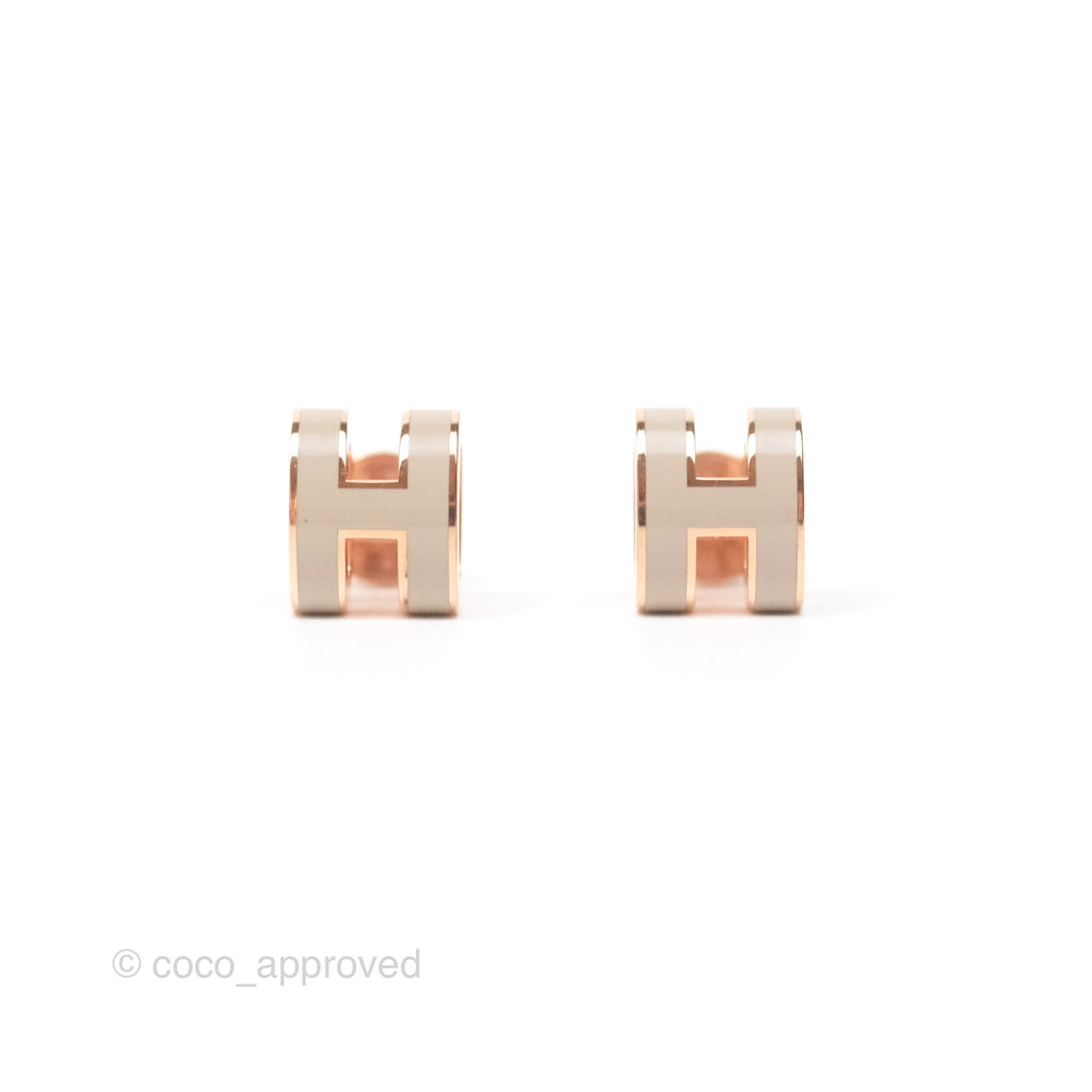 Hermès Mini Pop H Earrings Marron Glace Rose Gold