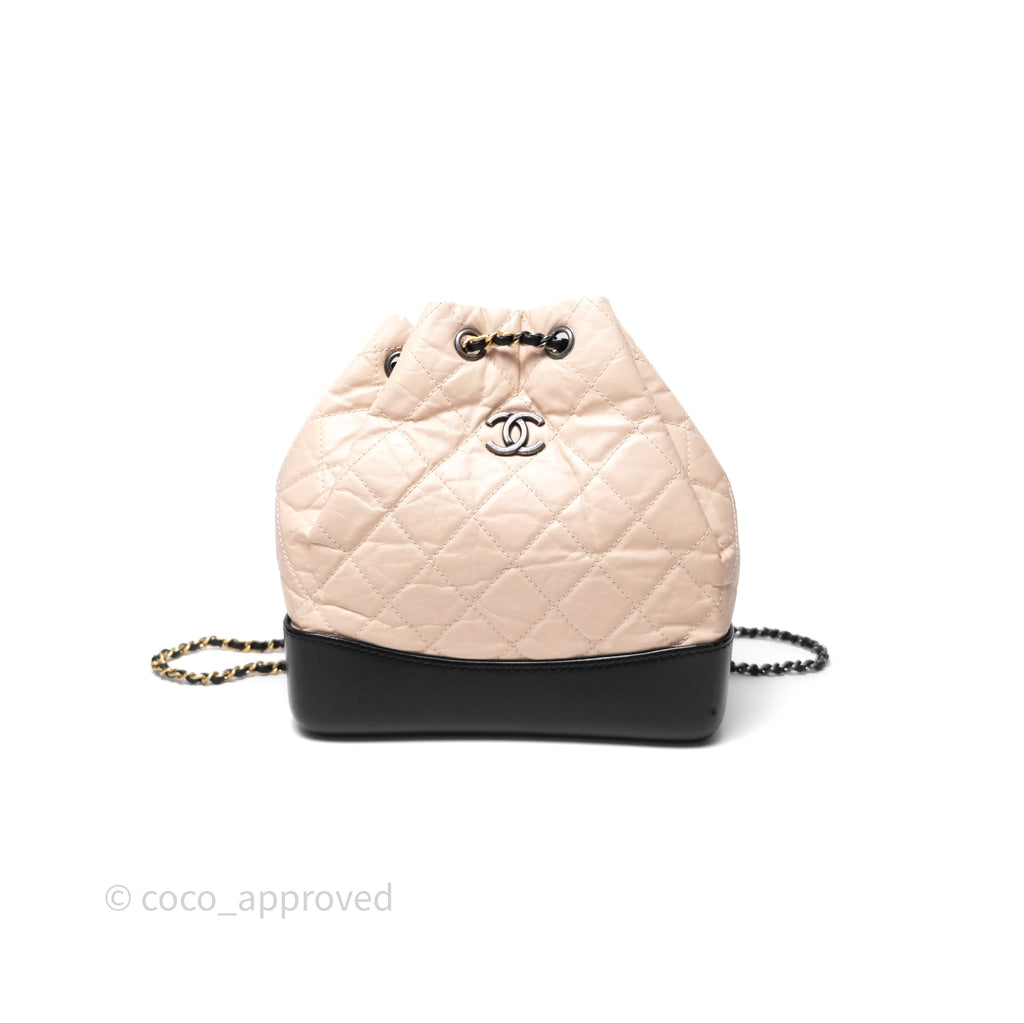 Chanel Small Gabrielle Backpack Beige Black Aged Calfskin