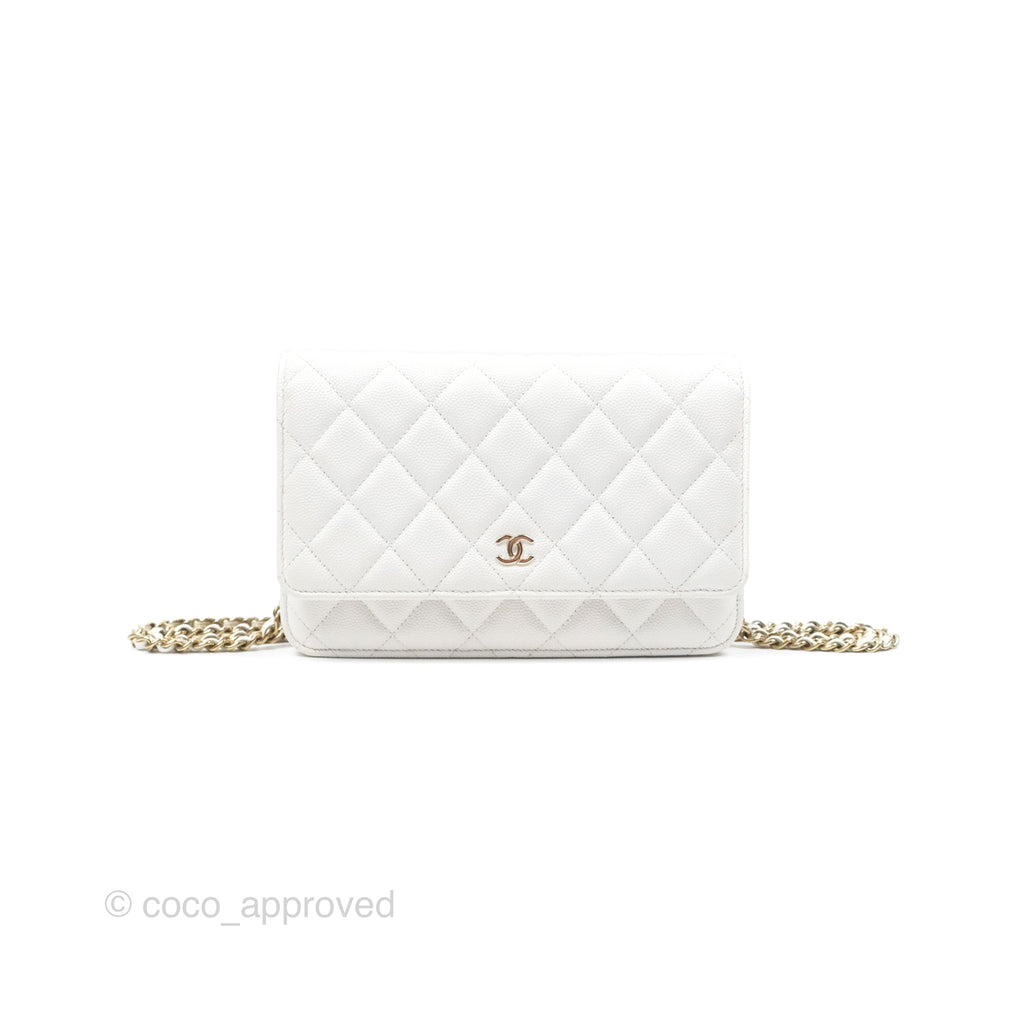 Chanel Quilted Classic Wallet on Chain WOC White Caviar Gold Hardware