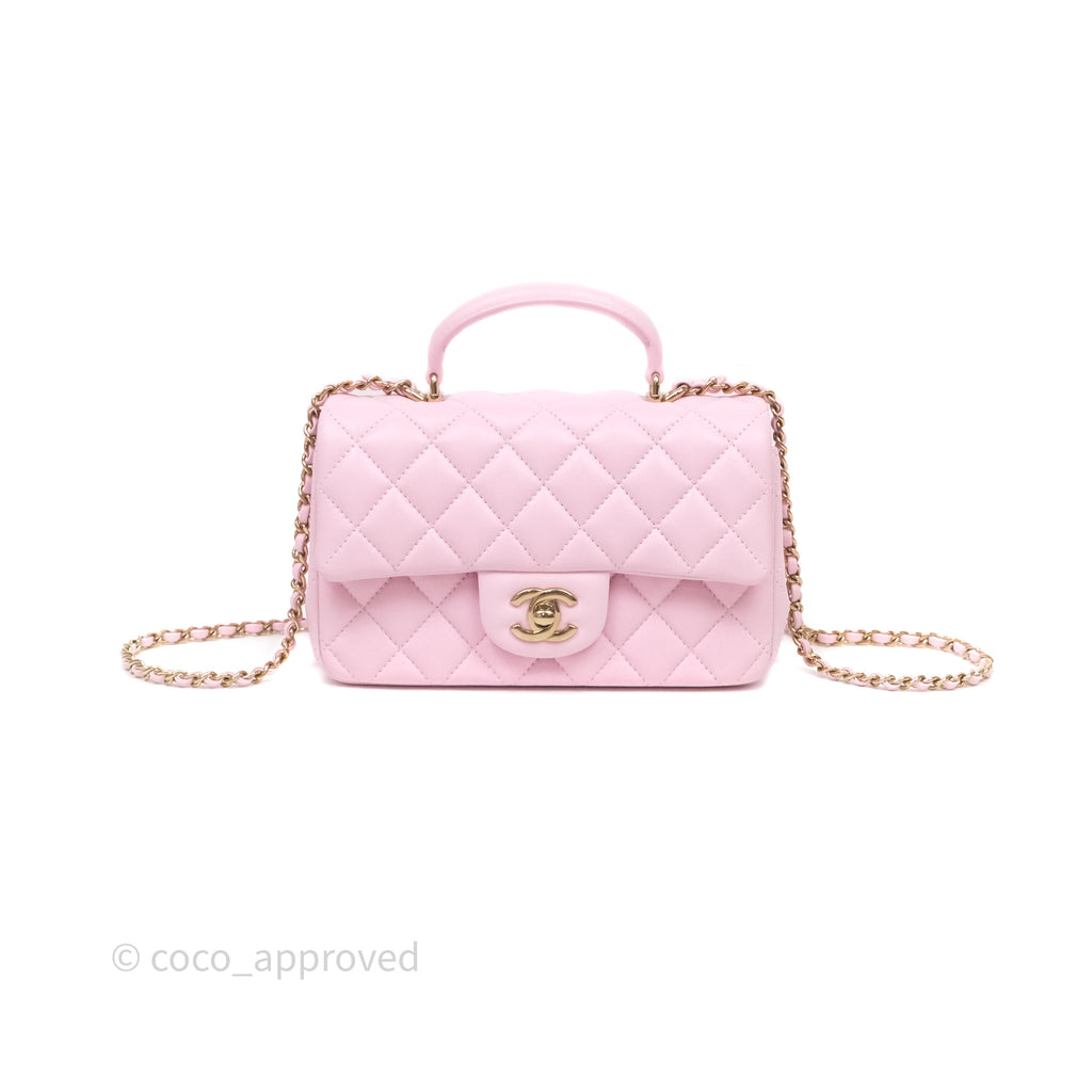 Chanel Top Handle Mini Rectangular Flap Pink Lambskin Gold Hardware