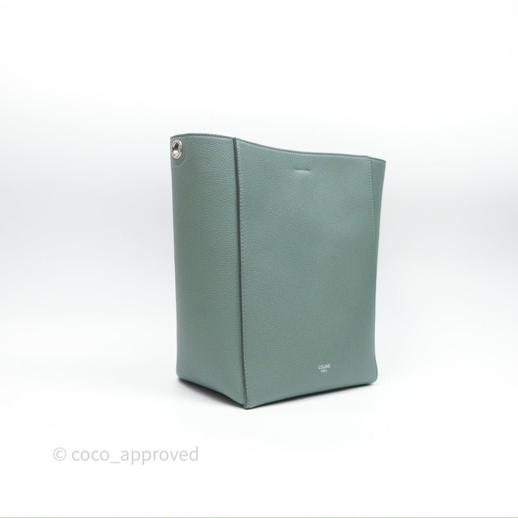 Celine Small Sangle Bucket Bag Light Green Celadon Grained Calfskin Silver Hardware