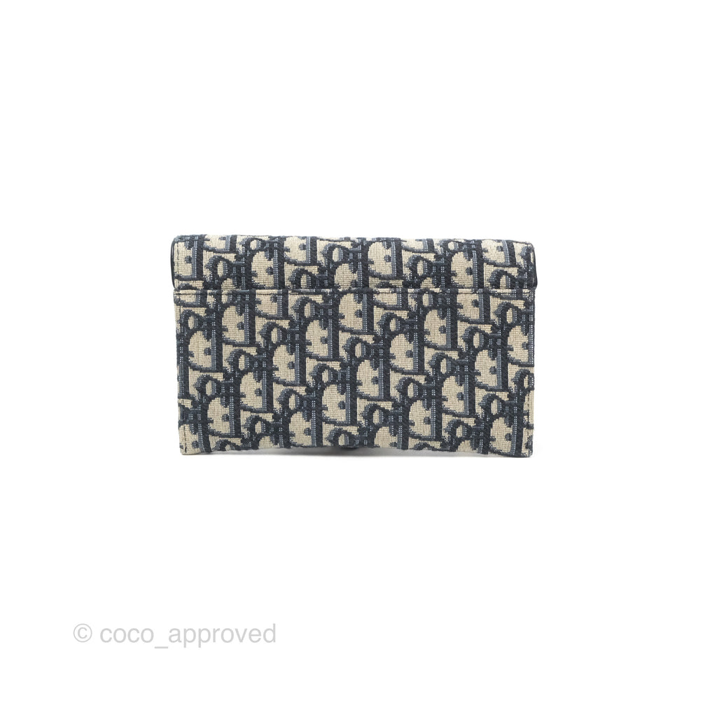 Christian Dior Saddle Wallet On Chain Navy Oblique Jacquard