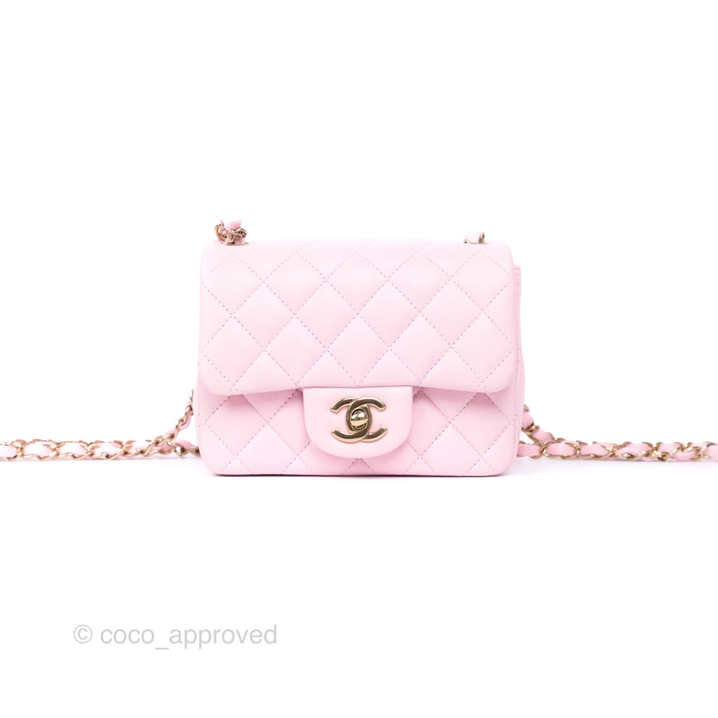 Chanel Mini Square Flap Quilted Pink Lambskin Gold Hardware