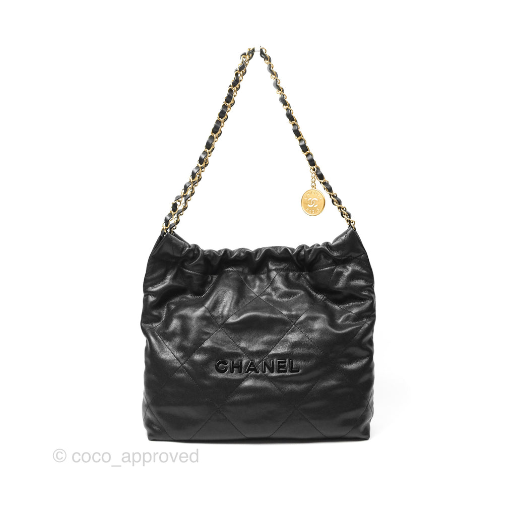 Chanel 22 Small Black Shiny Caviar Aged Gold Hardware