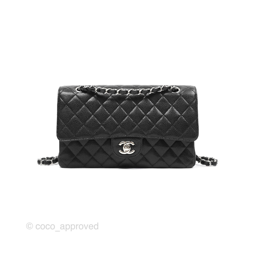 Chanel Classic M/L Medium Flap Quilted Black Caviar Silver Hardware