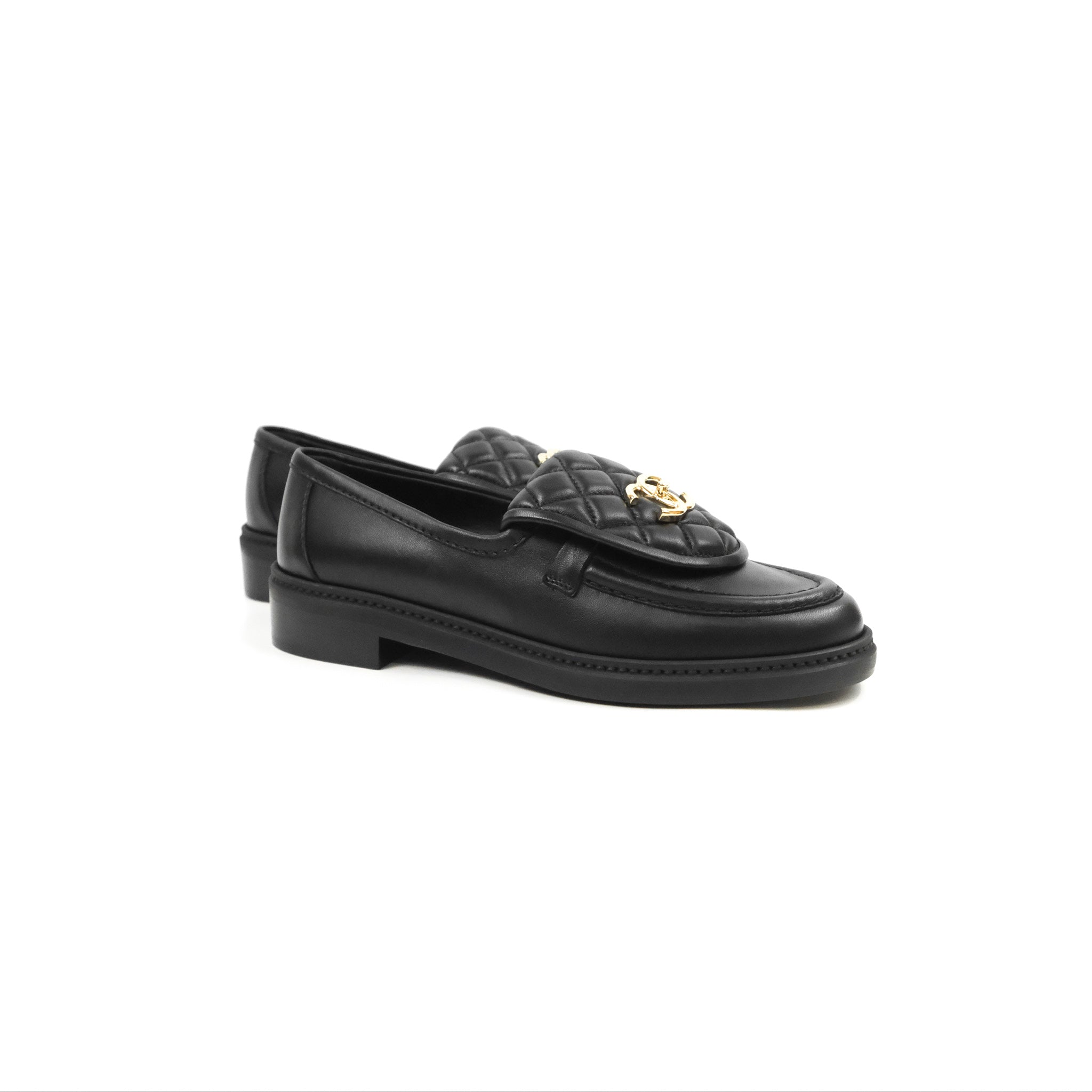AUTHENTIC CHANEL CLASSIC CC Logo Black Leather Turnlock Loafers sz 38 Flap  $599.00 - PicClick