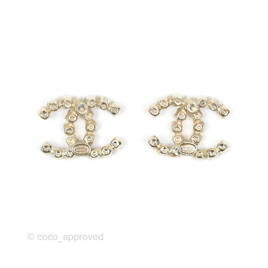 Chanel CC Crystal Earrings Gold Tone 20P