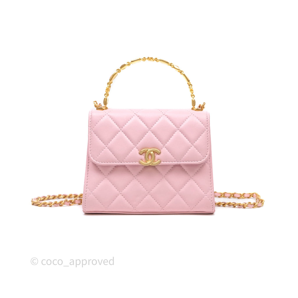 Chanel Mini Enamel Handle Clutch on Chain Pink Lambskin Gold Hardware