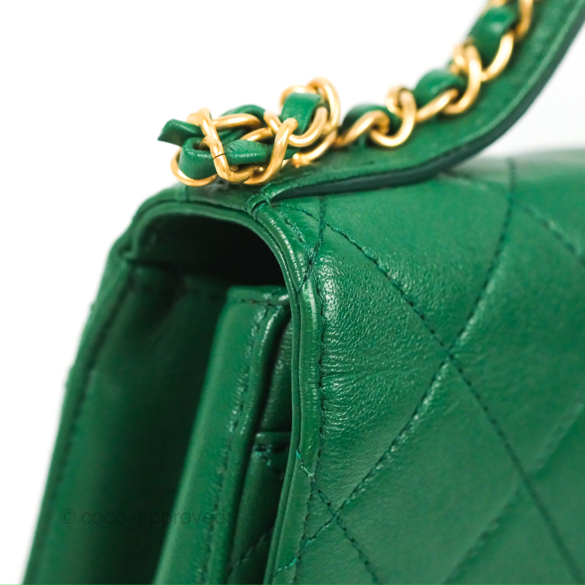 Chanel Chain Infinity Top Handle Bag Green Lambskin Aged Gold Hardware