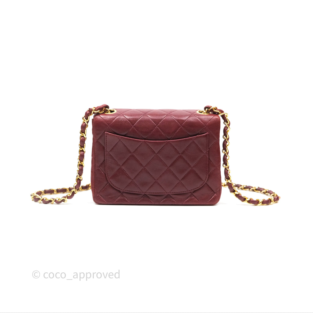 Chanel Vintage Mini Square Burgundy Lambskin 24K Gold Hardware