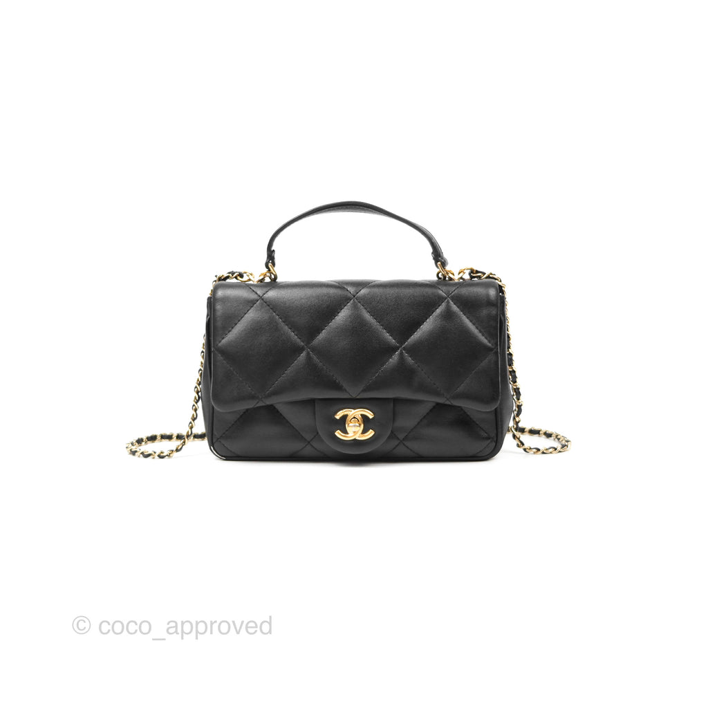 Chanel Small Coco Lady Quilted Flap Bag With Top Handle Black Calfskin Gold Hardware